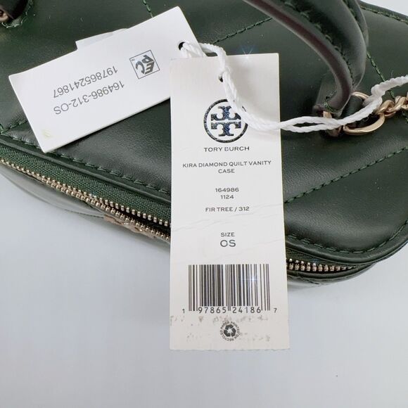 Tory Burch Kira Diamond Quilt Leather Vanity Case 164986 Fir Tree Green 312 NWT - Picture 10 of 10